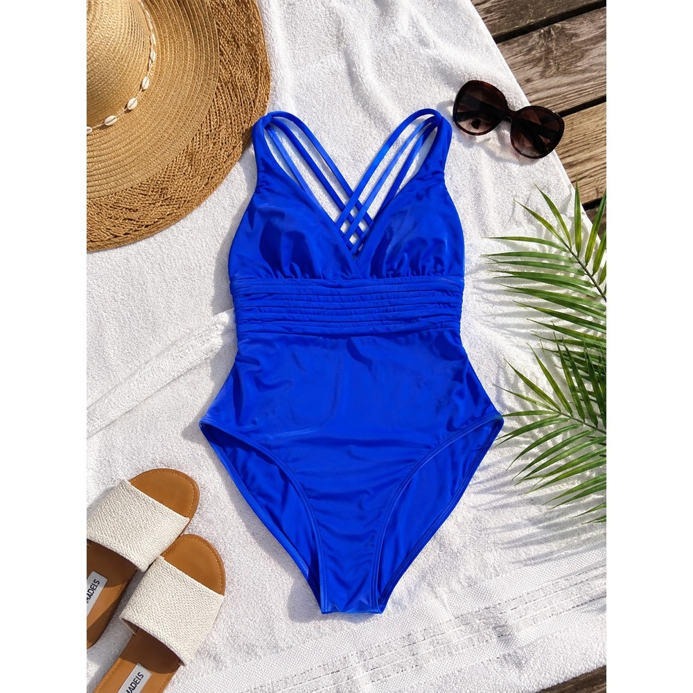 La Blanca One Piece Swimsuit Womens 12 Royal Blue Tummy Control Resortwear